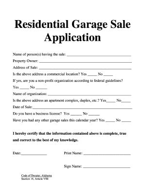 garage sale permit form.